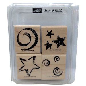 Stampin Up Star and Swirls 4 Piece Rubber Stamp Kit Mounted Shapes Symbols